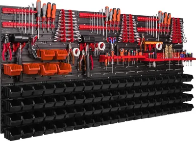 Produktbild von Lagersystem Wandregal 1728 x 780 mm Werkzeugwand 94 stck Stapelboxen Kunststoff