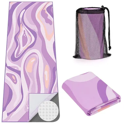 Produktbild von Yoga Handtuch Mikrofaser rutschfest saugfähig schnelltrocknend mit Antirutsch-Noppen Ecktaschen Lila 178x66cm