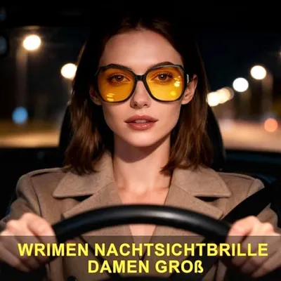 Produktbild von Nachtfahrbrille für Damen - Polarisierte XL-Gelbe Brille mit Oversized Rahmen - Blendfreie Nachtsichtbrille