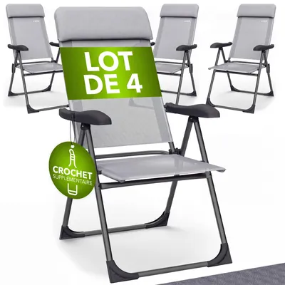 Image de CASARIA® 4x Chaises de jardin pliantes Gris en aluminium avec accoudoirs dossier réglable plage piscine camping voyage