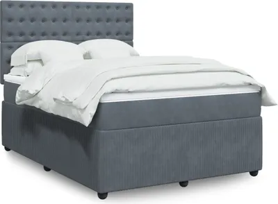 Produktbild von Boxspringbett mit Matratze Dunkelgrau 140x200 cm Samt, Klassische Betten 2024 Neu Design Möbel