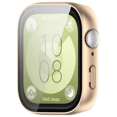 Image de Pour Huawei Watch Fit 3 plastique PC Watch Housse + H9 protection verre dur or