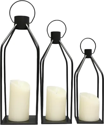 Metall-Kerzenlaternen Set 3er, schwarz, 42,5 cm, für drinnen & draußen