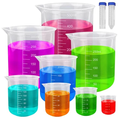 Messbecher-Set 10-tlg., 25–500 ml, Kunststoff, mit Zentrifugenröhrchen
