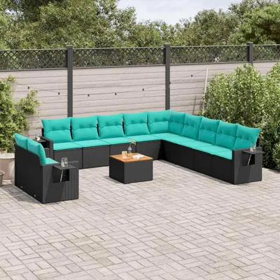 Produktbild von 12-teiliges Gartensofa-Set mit Kissen, schwarzes Polyrattan