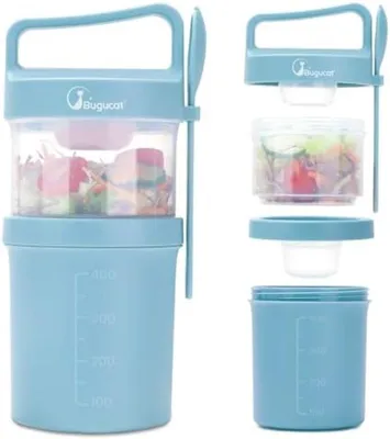 Produktbild von PromoHome® 2-in-1 Müslibecher To Go mit Löffel, 560 ml + 360 ml, BPA-frei, auslaufsicher, spülmaschinenfest, blau