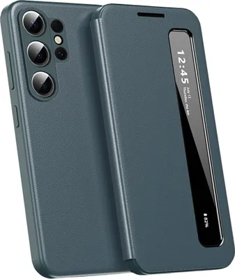 Immagine prodotto di Custodia in Finto cuoio per Samsung Galaxy S26 Ultra, custodia intelligente per cellulare con finestra laterale intelligente verde