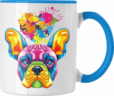 Produktbild von Trendation - Französische Bulldogge Herz Farbe Besitzer Tasse Geschenk Lustiger Spruch Geschenkidee Französische Bulldogge Liebhaber (Blau)