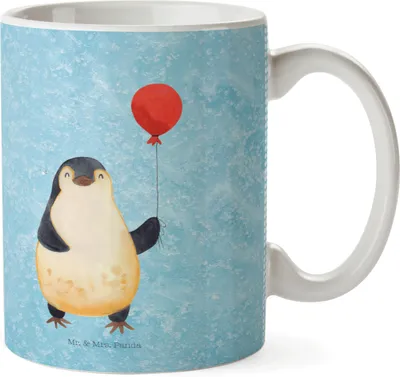 Produktbild von Mr. & Mrs. Panda Pott Pinguin Luftballon - Eisblau - Geschenk, Camping Tasse, Haferl, Jahrmarkt, Trinklernbecher, Motivation, Plastikbecher, Neustart, Kirmes, Kindertasse