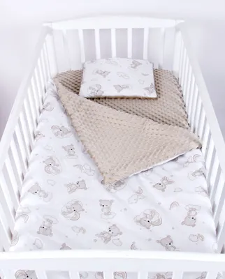 Produktbild von Babylux Babydecke 75x100 cm mit Kissen 30x35 cm– Kuscheldecke aus Minky & Baumwolle – Krabbeldecke für Kinderwagen, Babybett & Spielgrupp K138 - Bären
