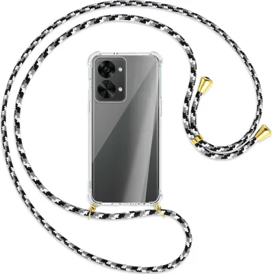 Produktbild von Handykette Backcover-Schutzhülle mit Band (Metall goldfarben) für OnePlus Nord 2T (CPH2399, 6.43'') - schwarz/grau/weiß