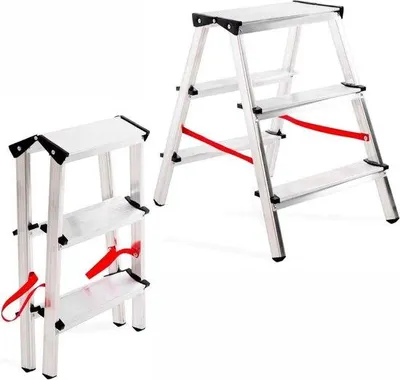 Produktbild von Famanu Aluminium Haushaltsleiter - Doppelseitige Leiter - 2 x 3 Stufen