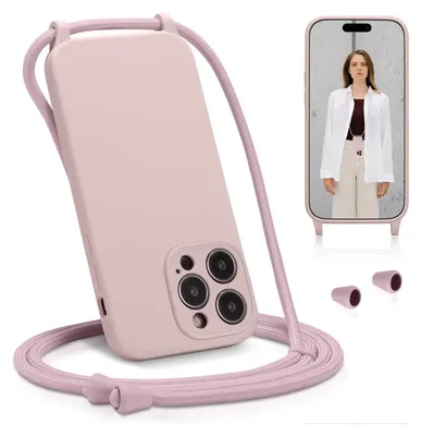 Produktbild von Conie Schutzhülle mit Handykette für iPhone 16 Pro Max Silikon Band Case Schnur Kamera Schutz Cover Hülle in Creme