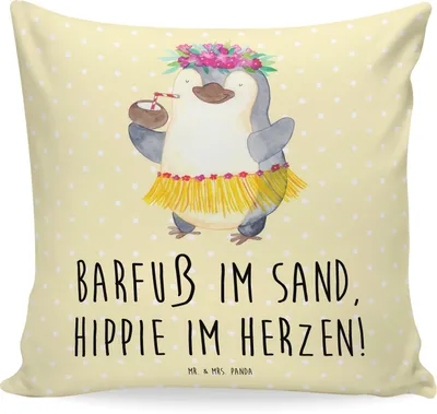 Produktbild von Mr. & Mrs. Panda Deko Kissen Sommer Hippie - Gelb Pastell - Geschenk, Natur, 40x40, Strand, Sofa, Wetter während des Jahres, Lebensfreude, Dekokissen, Summer Feelings