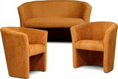 Produktbild von Couchgarnitur - Sofa Set - Orange - Weicher Stoff - 2 Sitzer Sofa - 2 Sessel - Sitzmöbel - Fleckenbeständig - 3-Teilig - CAFE