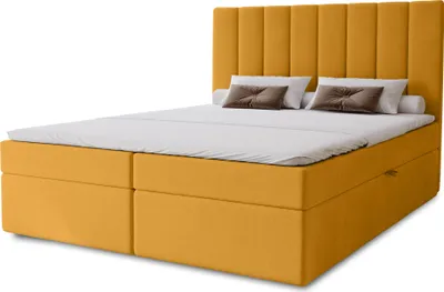 Produktbild von Boxbett Nero mit 2 Bettkästen, 180x200, Farbe: Gelb, Velourstoff, Doppelbett mit Bonell-Matratze
