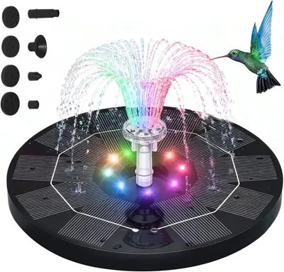 Produktbild von Solarbetriebene Springbrunnen – Wasserpumpe – Dekoration für den Garten – Mit LED-Beleuchtung – 60 cm Sprühhöhe – Schwarz