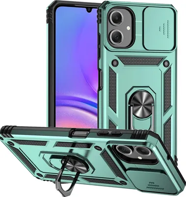 Immagine prodotto di Custodia per Samsung Galaxy A06 a doppio strato con copertura scorrevole della fotocamera e supporto ad anello Verde