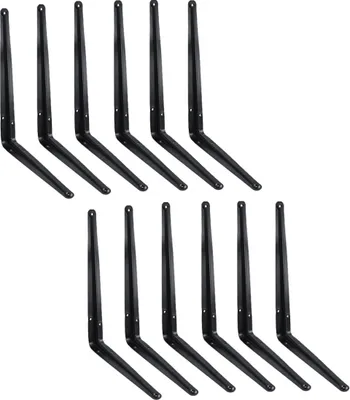 Image de set de 12 équerres d'étagère noires | Support d'étagère en fer Support d'étagère | Console murale | Console d'étagère pour montage mural | Support d'étagère | Support mural pour étagères | Support d'étagère | Console en tôle d'acier