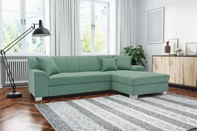 Produktbild von DOMO Collection Ecksofa Capri, Sofa in L-Form mit Schlaffunktion und Füßen aus Chrom, Schlafsofa, Polsterecke, 239 x 152 x 75 cm (BxTxH), mint