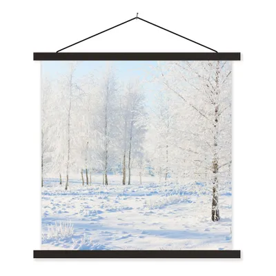 Produktbild von MuchoWow® Textilposter Schnee - Bäume - Winter 120x120 cm mit schwarzem Rahmen - Aufhängungsset