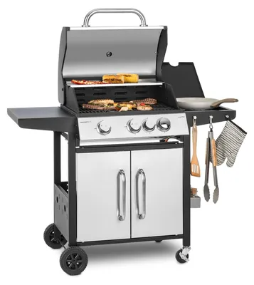 Produktbild von Klarstein Gasgrill mit Großer Grillfläche, 1 Seitenbrenner Gasgrill mit 3 Brenner, 13,5kW Edelstahl-Gasgrill, BBQ Gasgrill für Balkon & Garten, Grill für Propan, Gasgrills mit 4 Brennern & Thermometer