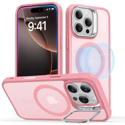 Productafbeelding van Beschermhoes voor iPhone 16 Pro, met MagSafe, voldoet aan militaire normen, verborgen standaard, transparant roze