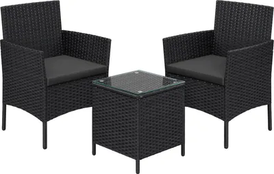 Produktbild von SONGMICS (3-tlg) Balkonmöbel, Gartenlounge-Set, aus PE-Polyrattan, Tisch und 2 Stühle, schwarz-grau