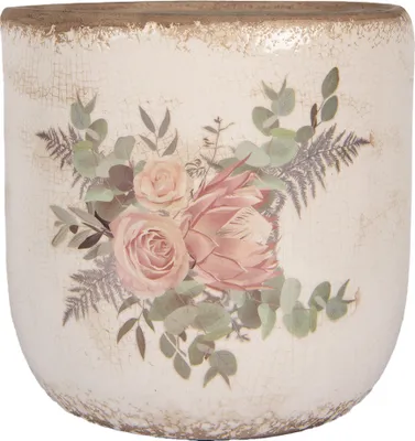 Image de Clayre & Eef Pot de fleurs Ø 18x17 cm Beige Céramique Fleurs