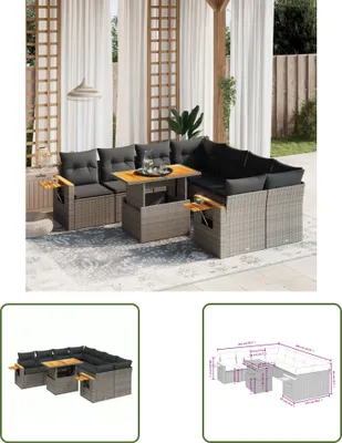 Produktbild von The Living Store 9-tlg. Garten-Sofagarnitur mit Kissen Grau Poly Rattan