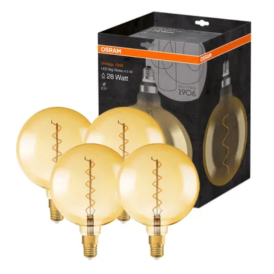 Produktbild von 4 x Osram Vintage 1906 LED Spiral Filament Leuchtmittel Globe G200 5W = 28W E27 gold gelüstert 300lm extra warmweiß 2000K
