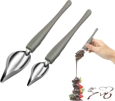 Produktbild von Dekorationslöffel 2/Set Deko-Löffel, Dekorierlöffel Set, Bleistift Form Edelstahl Filter Löffel, Edelstahl Dekorlöffel DIY Kuchen Schokolade Gebäck Dekorieren Bleistift Löffel Werkzeuge