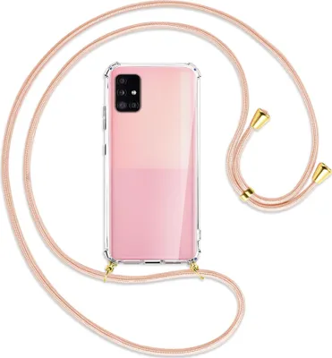 Produktbild von Handykette Backcover-Schutzhülle mit Band (Metall goldfarben) für Samsung Galaxy A51 5G (A516) - rose peach