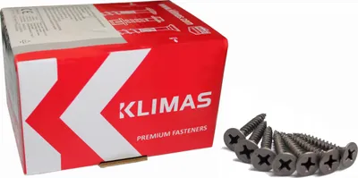 A box of screws and a few loose screws are shown against a white background.