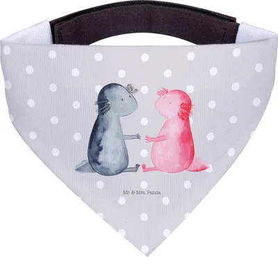 Produktbild von Mr. & Mrs. Panda Halstuch Hund Axolotl Liebe - Grau Pastell - Geschenk, Lurche, Valentinstag, Hunde, Für, Bandana, Hals Tuch, Dreieckstuch, Hundehalstuch