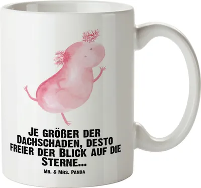 Produktbild von Mr. & Mrs. Panda Keramiktasse Axolotl Tanzen - Weiß - Geschenk, Sterne, Große Tasse, weisse, jumbotasse, Pott, Molch, Verrückt, Beste Freundin, Teebecher, gut Gelaunt