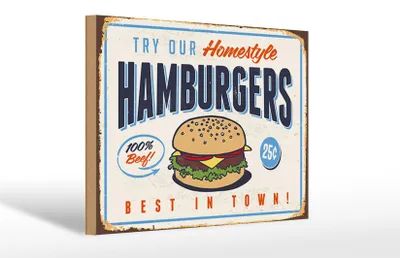 Produktbild von Holzschild Retro 30x20cm hamburgers best in town