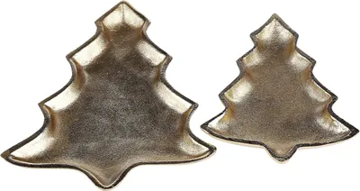 Produktbild von BELIANI Dekoschale 2er Set Gold aus Aluminium Weihnachtsbaum Dekotablett Dekoration Schmuckschale für Esstisch Esszimmer Flur