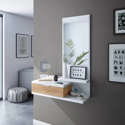 Image de Adina - Meuble d'entrée, 81x29x116h cm Blanc, Miroir inclus