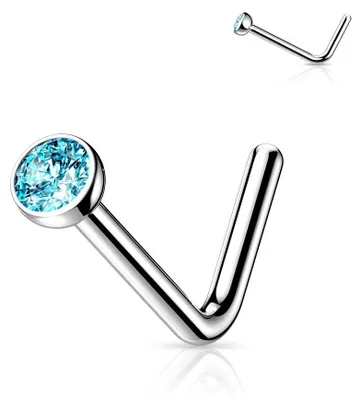 Produktbild von Nasenstecker Titan: Nasenpiercing Kristall Stecker gebogen Aqua
