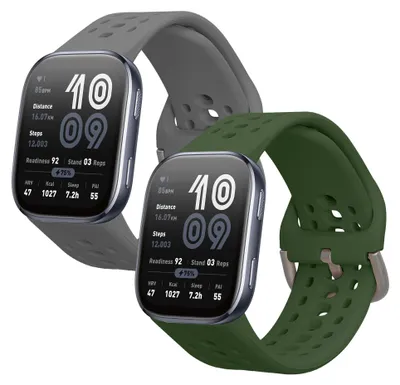 Produktbild von kwmobile 2x Uhrenarmband für Amazfit Bip 6 Armband - Fitnesstracker Band Set aus TPU Silikon - Ersatzarmband Smartwatch - Dunkelgrün Dunkelgrau
