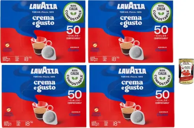 Produktbild von Lavazza Crema e Gusto Cialde E.S.E. 44 mm – 4×50=200 Pads, kompostierbar, Intensität 8/10, klassischer Espresso, kompatibel mit ESE-Padmaschinen, einzeln verpackt + Italian Gourmet polpa
