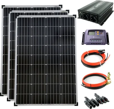 Produktbild von Solar Set 12V 3x100 Watt Solarpanel 20A Laderegler 1500W Spannungswandler Solaranlage