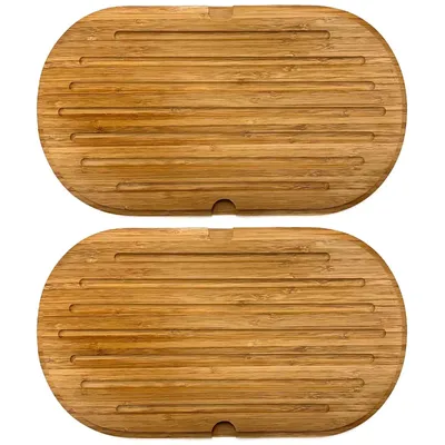 Produktbild von 2x Brotschneidebrett mit Krümelrillen 37 x 21 cm Schneidebrett Küchenbrett Holz Schneide Brett Servierbrett Brettchen
