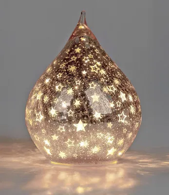 Produktbild von formano LED Deko Tropfen Sterne Rose-Gold 25cm Glasleuchte Crackle-Optik + Timer