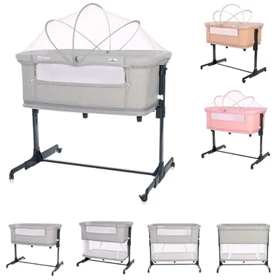 Produktbild von Lorelli Beistellbett Milano 2in1 ab Geburt Matratze höhenverstellbar Moskitonetz grau