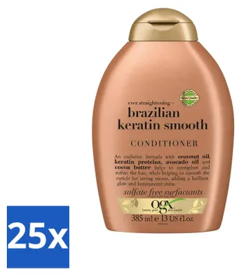 Productafbeelding van 25 x OGX Brazilian Keratin Smooth Conditioner - Glanzgevende en regenererende conditioner - 385 ml - Voordeelverpakking - 25 stuks