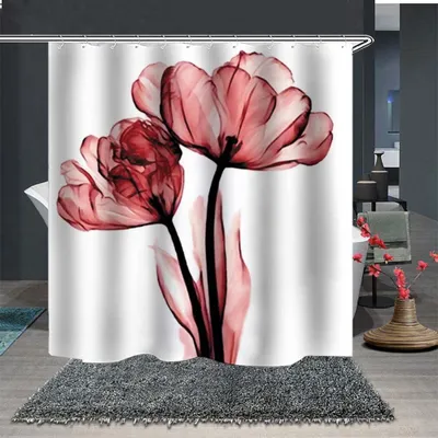 Produktbild von Wasserdichter Duschvorhang mit 3D-Lotusblumenmuster, 180 x 180 cm mit 12 Ringen, 100 % Polyester.