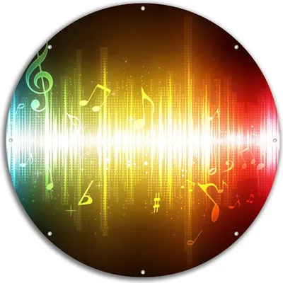 Produktbild von Wallario rundes Outdoor-Poster für Garten oder Balkon, Motiv Blau-gelbe Noten der Musik, 60 cm Durchmesser