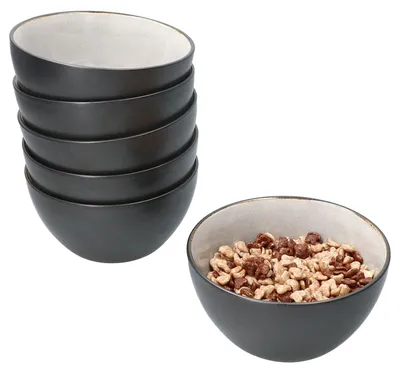 Produktbild von Reactive Glaze Dark Cement 6x Desert-Schale 450ml Schüssel Grau Müsli Snacks Obst